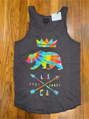 New Rebel society Gray Graphic Tank Top with Multicolor Accent